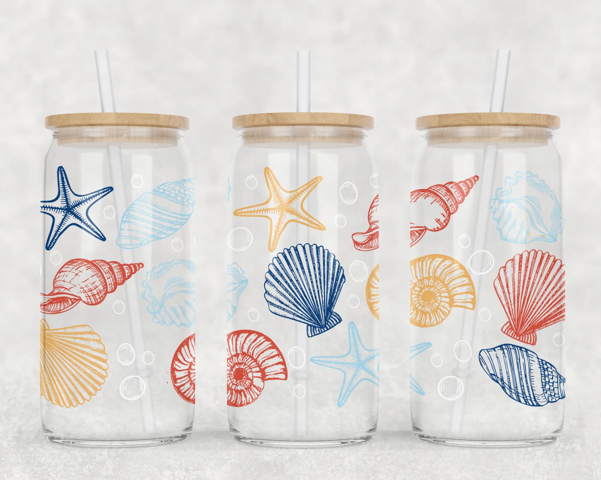 Seashell Can Glass With Lid   Straw