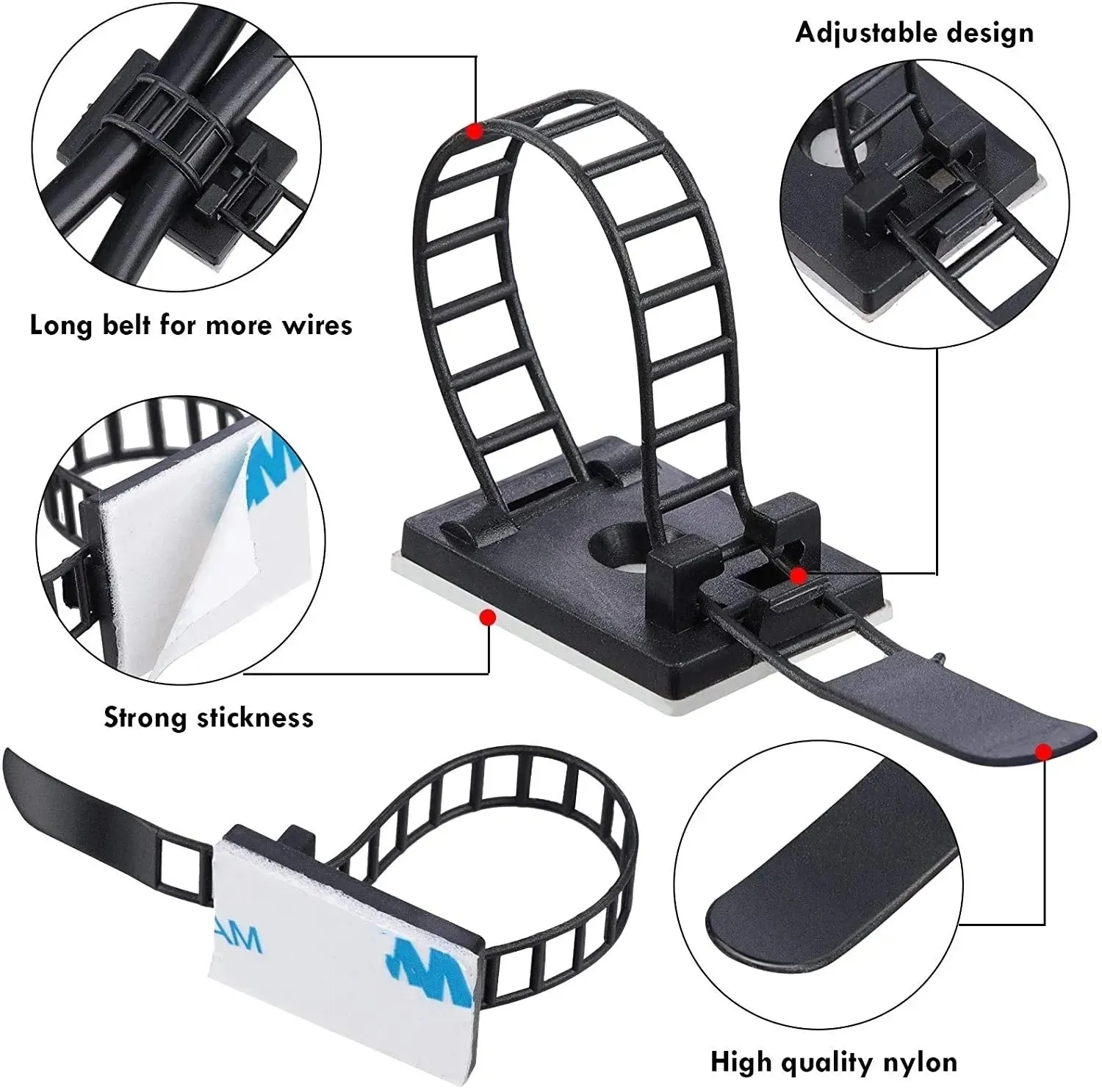 Self-Adhesive Adjustable Cable Ties Organizer (10 pcs)