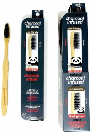 Senza Active Charcoal Infused Thin Tip Bristle Bamboo Toothbrush