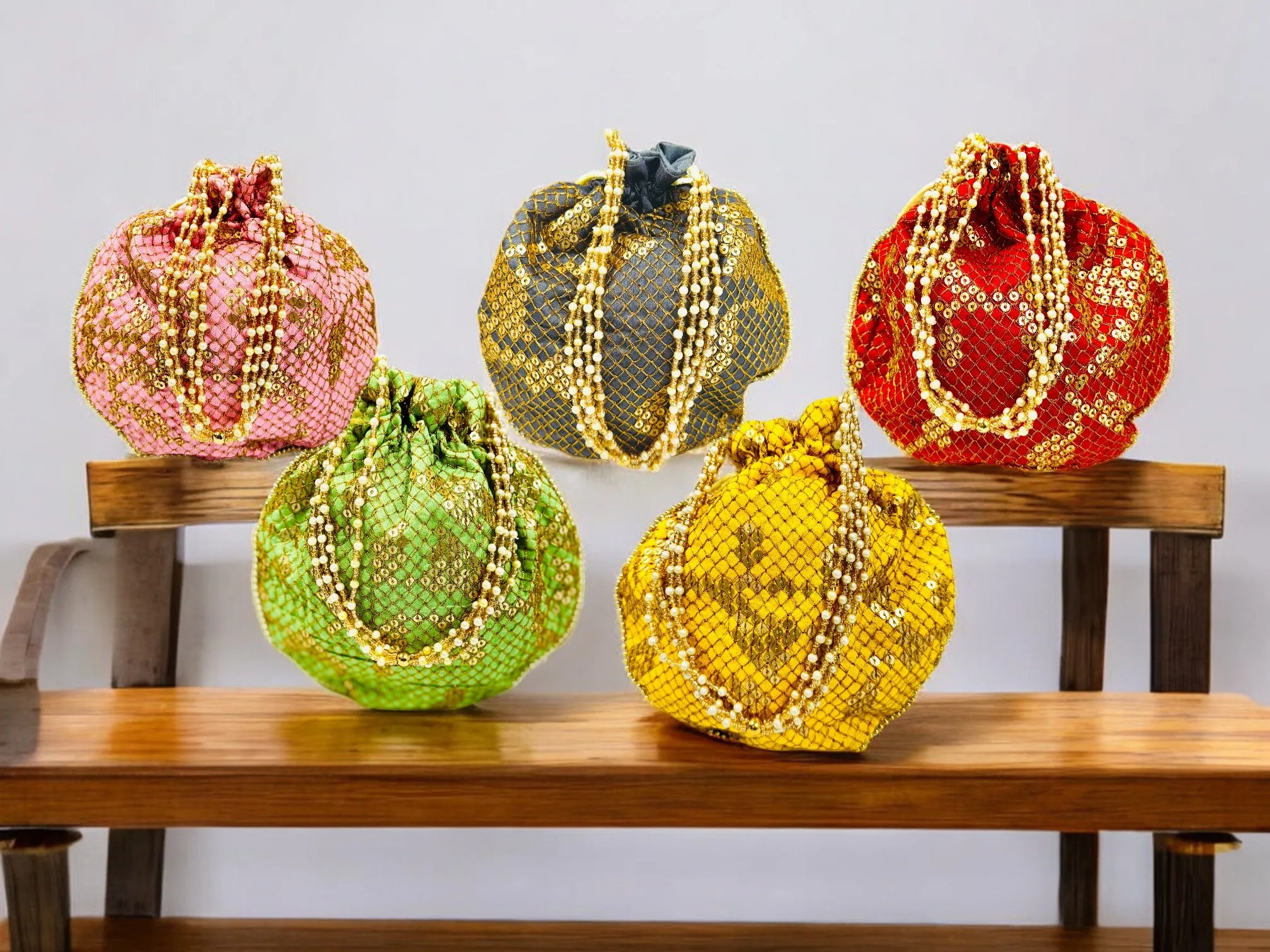 Sequence Silk Potli Bag, Set of 7