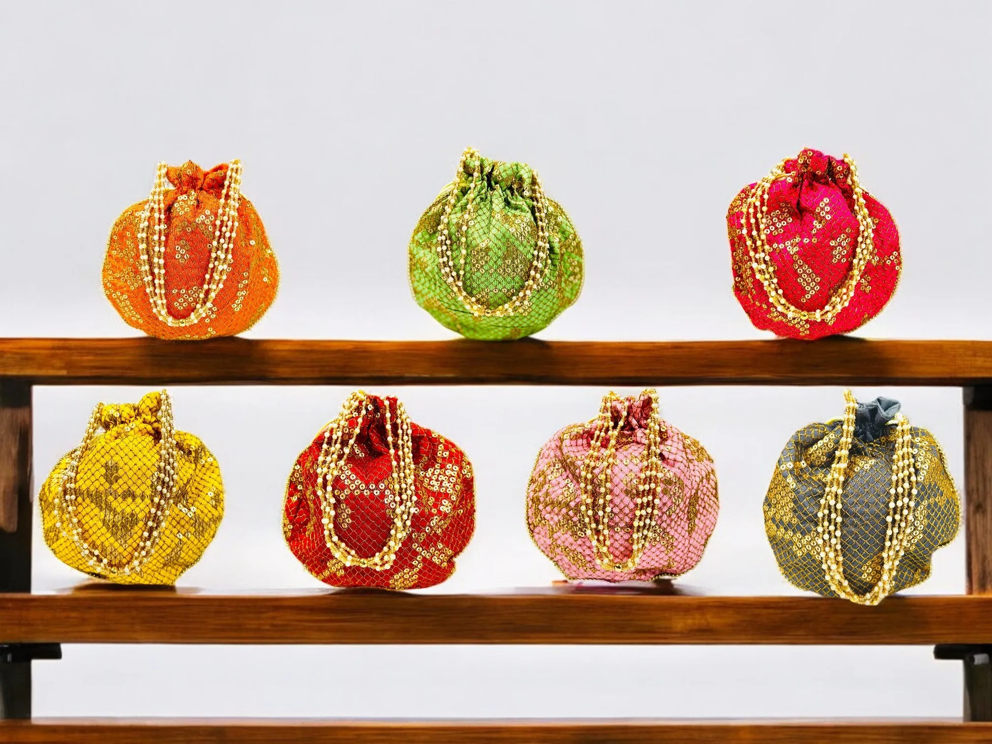 Sequence Silk Potli Bag, Set of 7