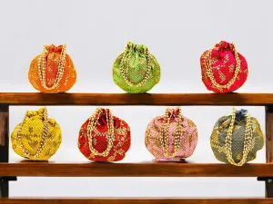 Sequence Silk Potli Bag, Set of 7