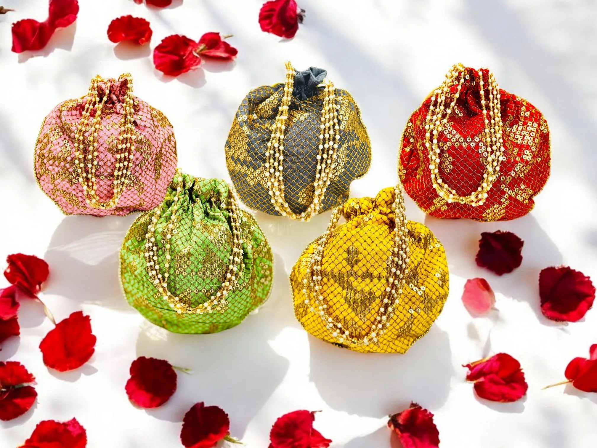 Sequence Silk Potli Bag, Set of 7