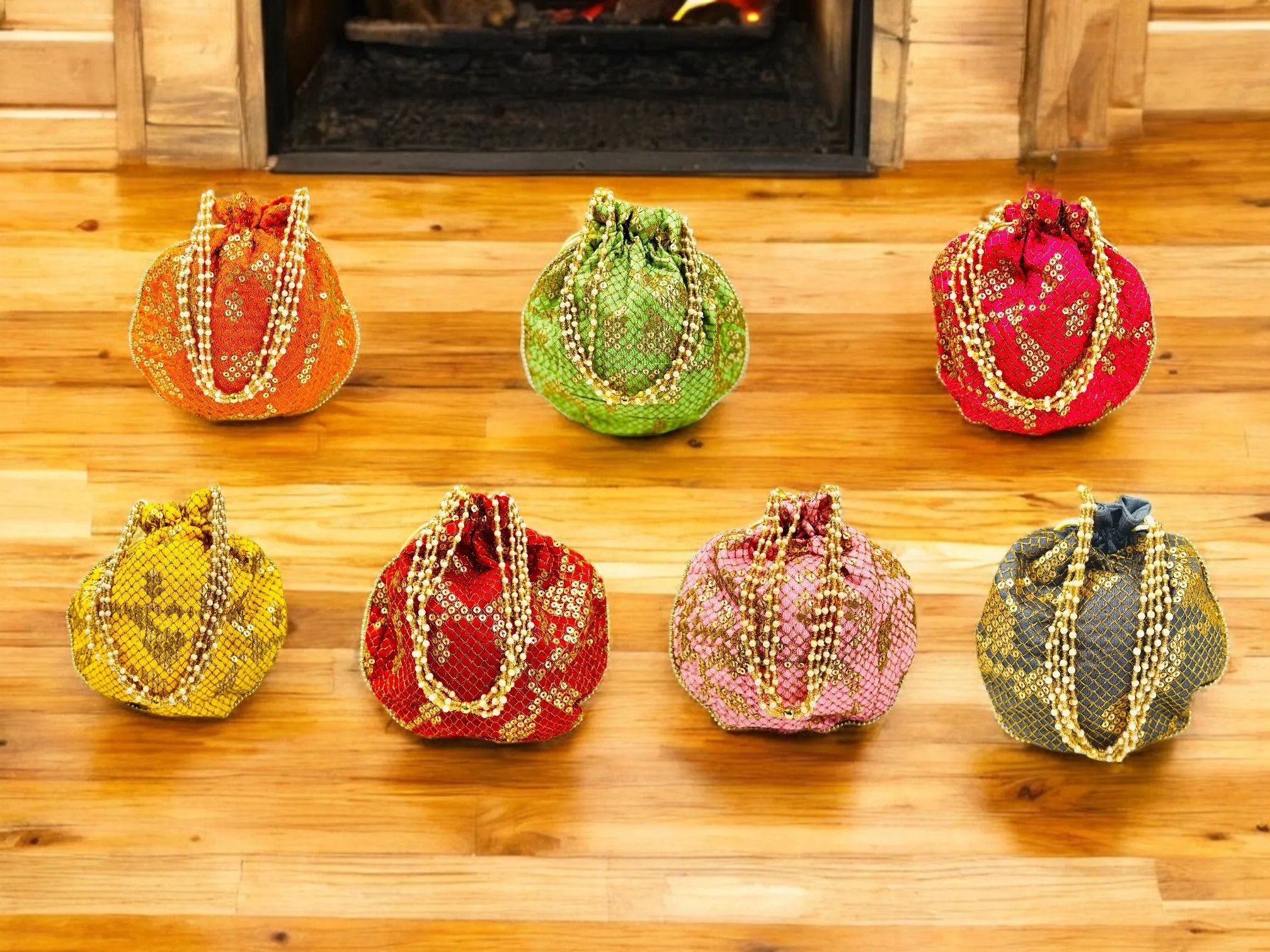 Sequence Silk Potli Bag, Set of 7