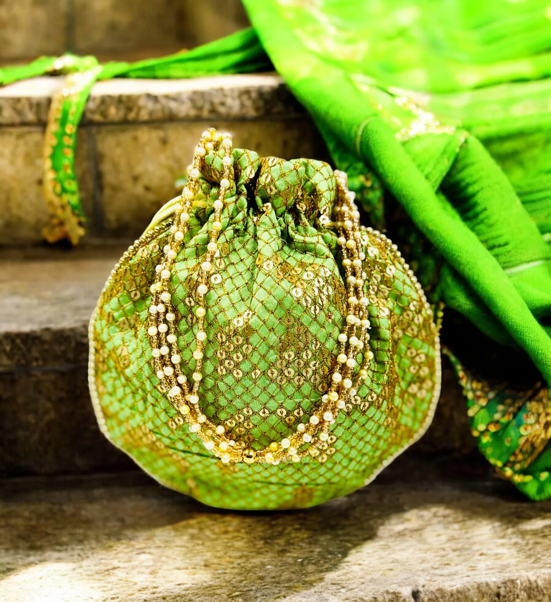 Sequence Silk Potli Bag, Set of 7