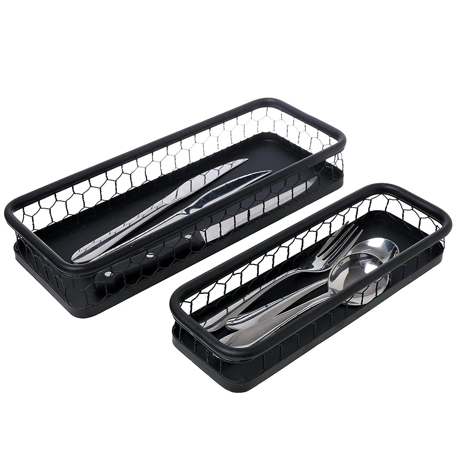 Set of 2 Nesting Metal Chicken Wire Mesh Drawer Utensil Flatware Organizer Baskets