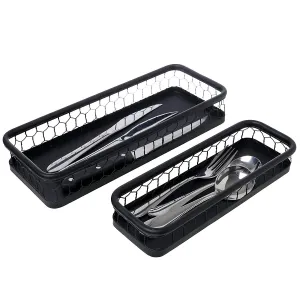 Set of 2 Nesting Metal Chicken Wire Mesh Drawer Utensil Flatware Organizer Baskets