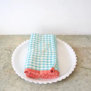 Set of Four Gingham Linen Napkins - Aqua