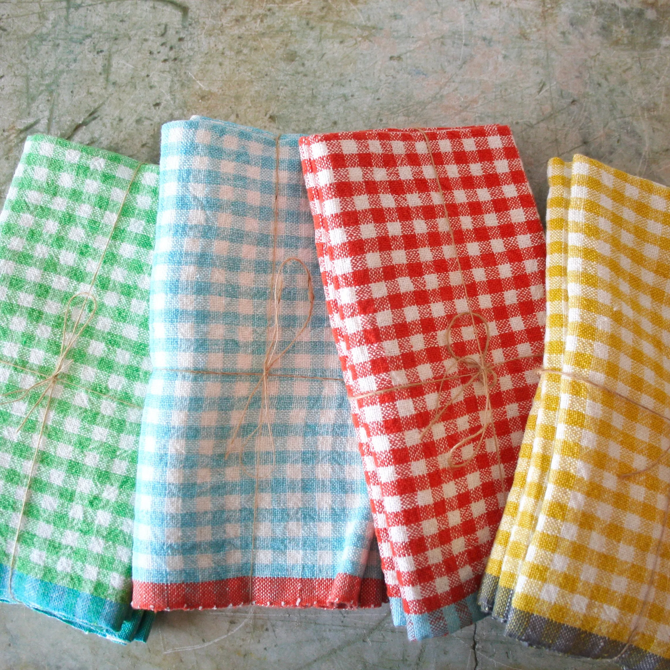 Set of Four Gingham Linen Napkins - Aqua