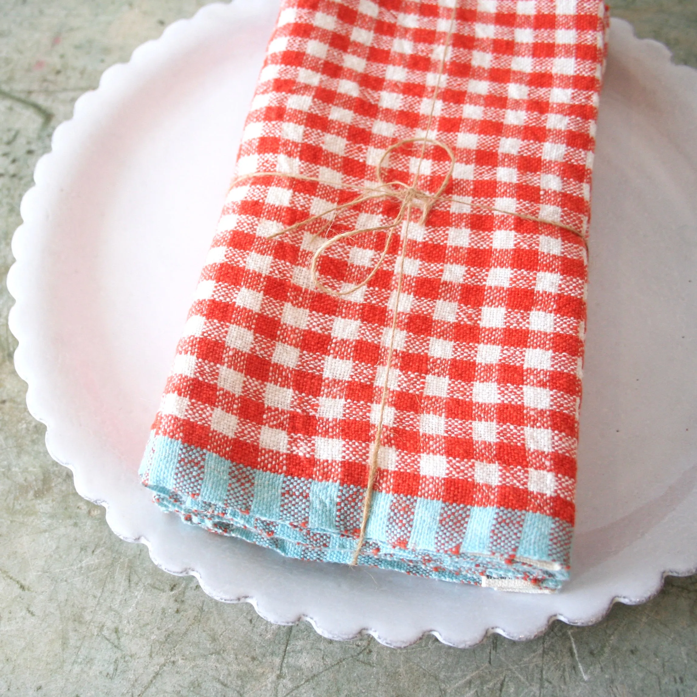 Set of Four Gingham Linen Napkins - Orange