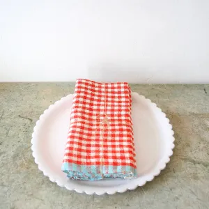 Set of Four Gingham Linen Napkins - Orange