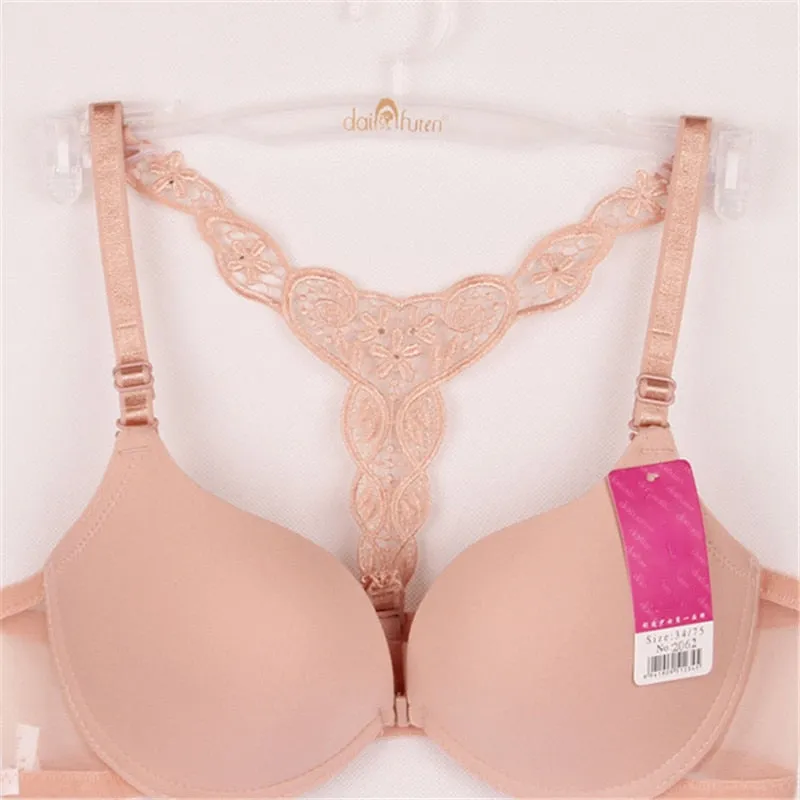 Sexy Front Closure Lace Racer Back Push Up Seamless Bras