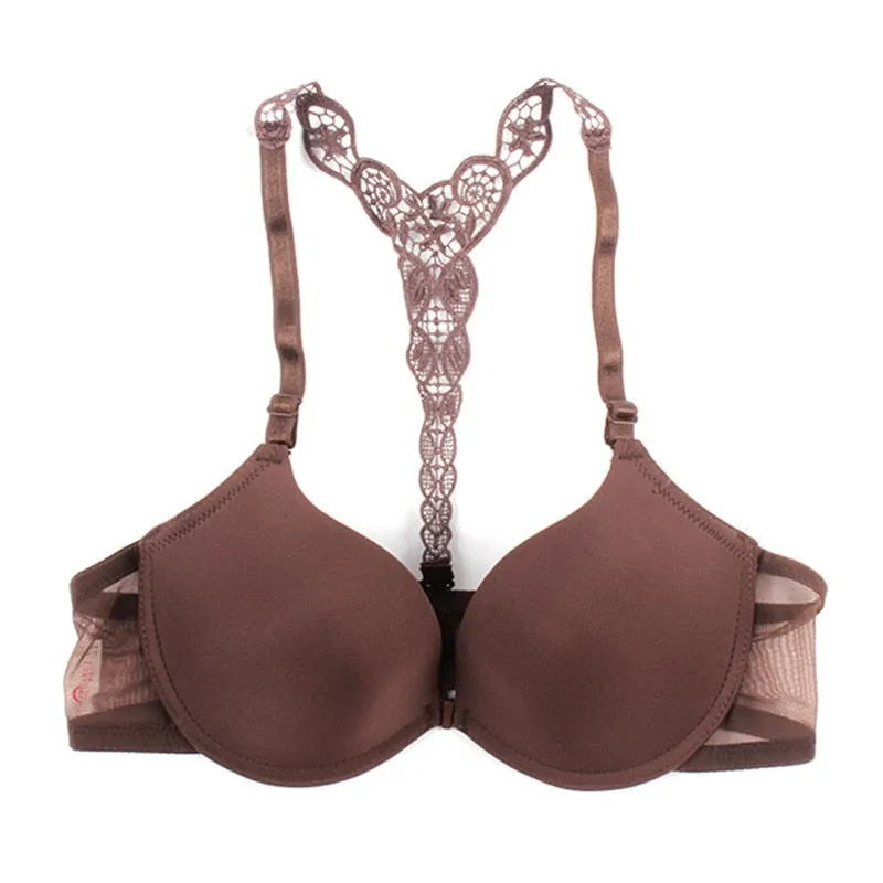 Sexy Front Closure Lace Racer Back Push Up Seamless Bras