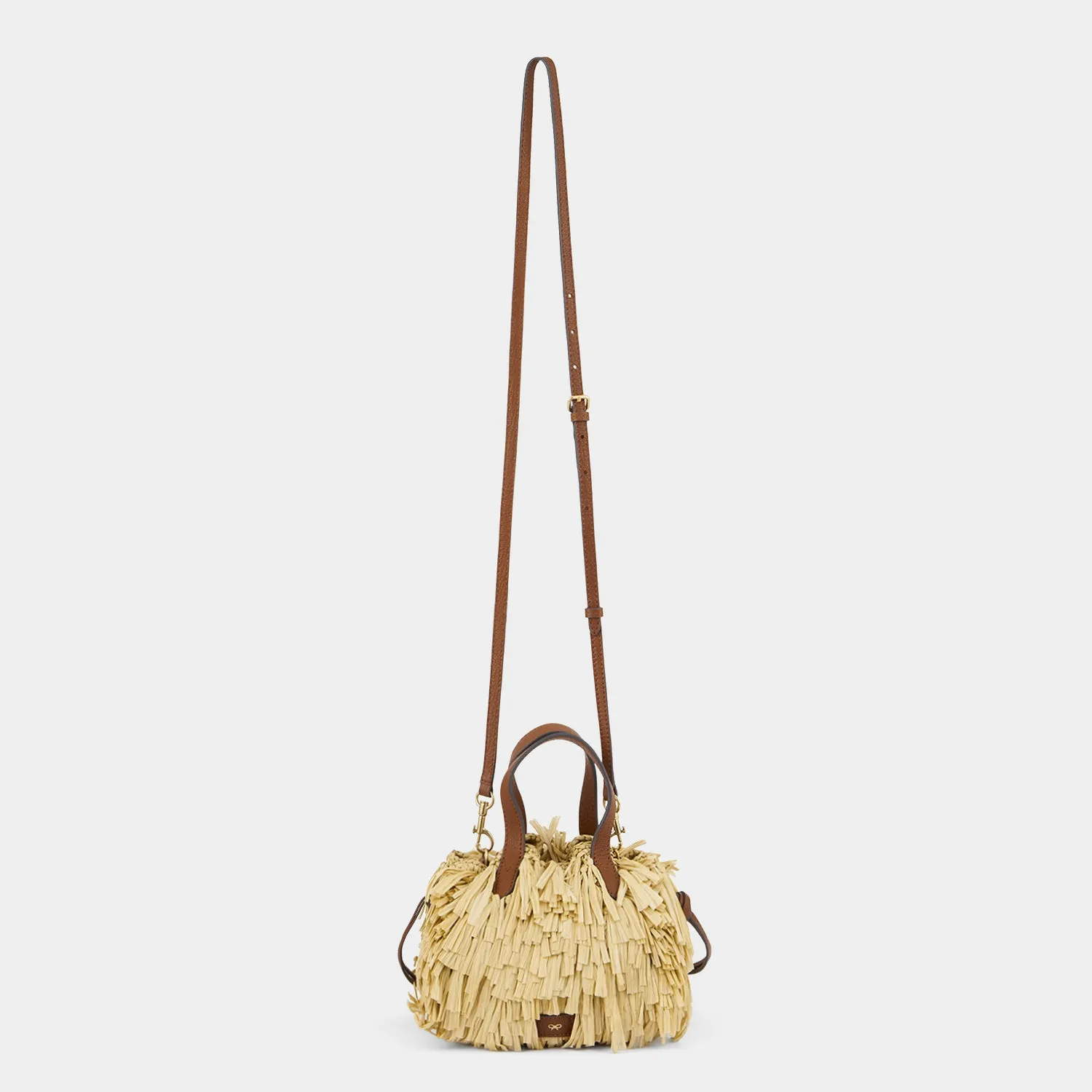 Shag Raffia Eyes Small Drawstring Cross-body Tote