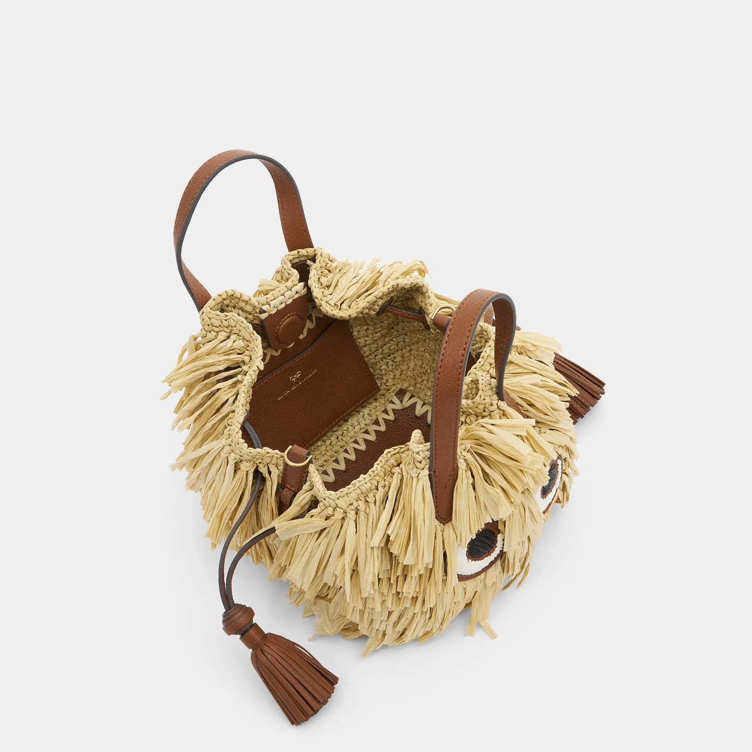 Shag Raffia Eyes Small Drawstring Cross-body Tote