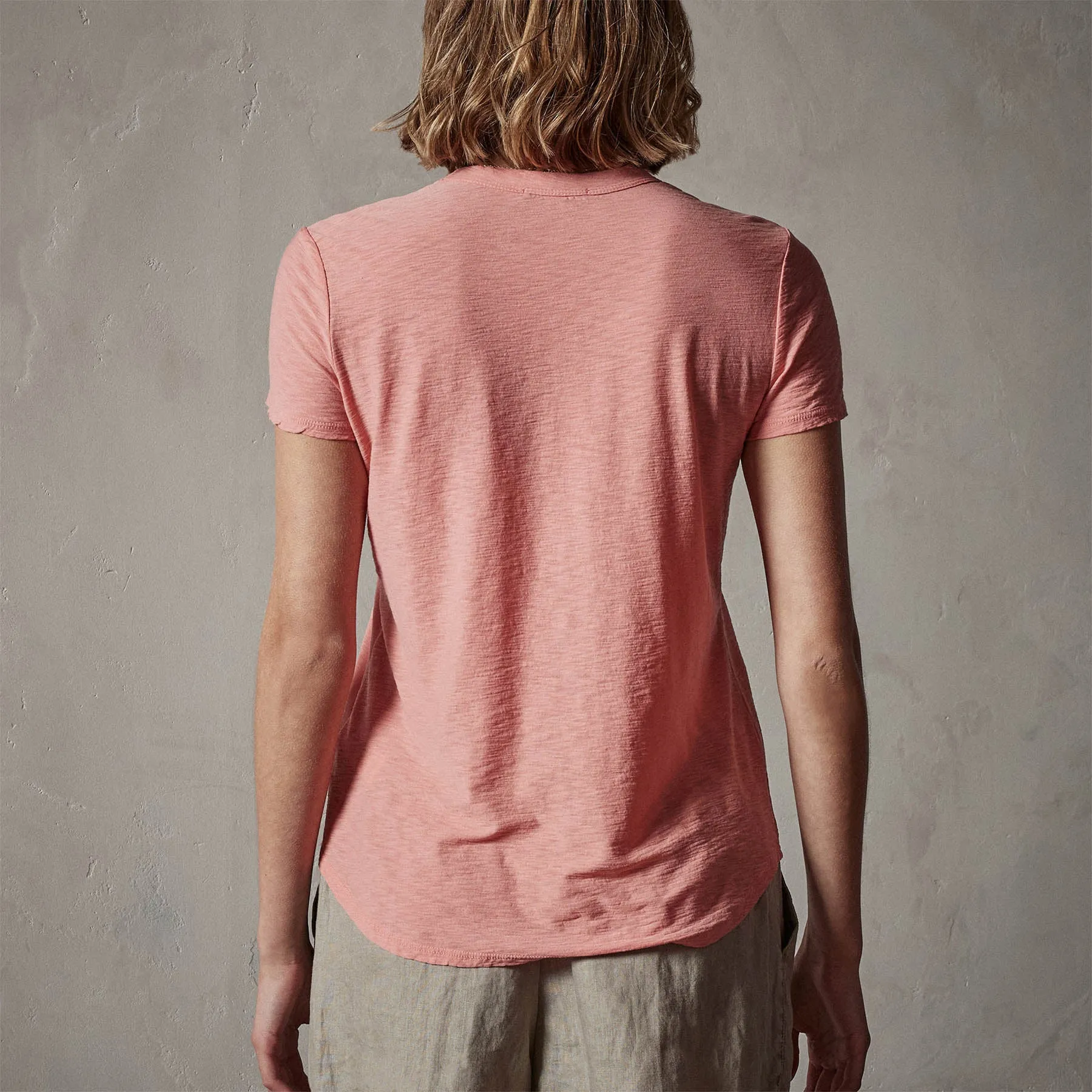 Sheer Slub Crew Neck Tee - Flamingo