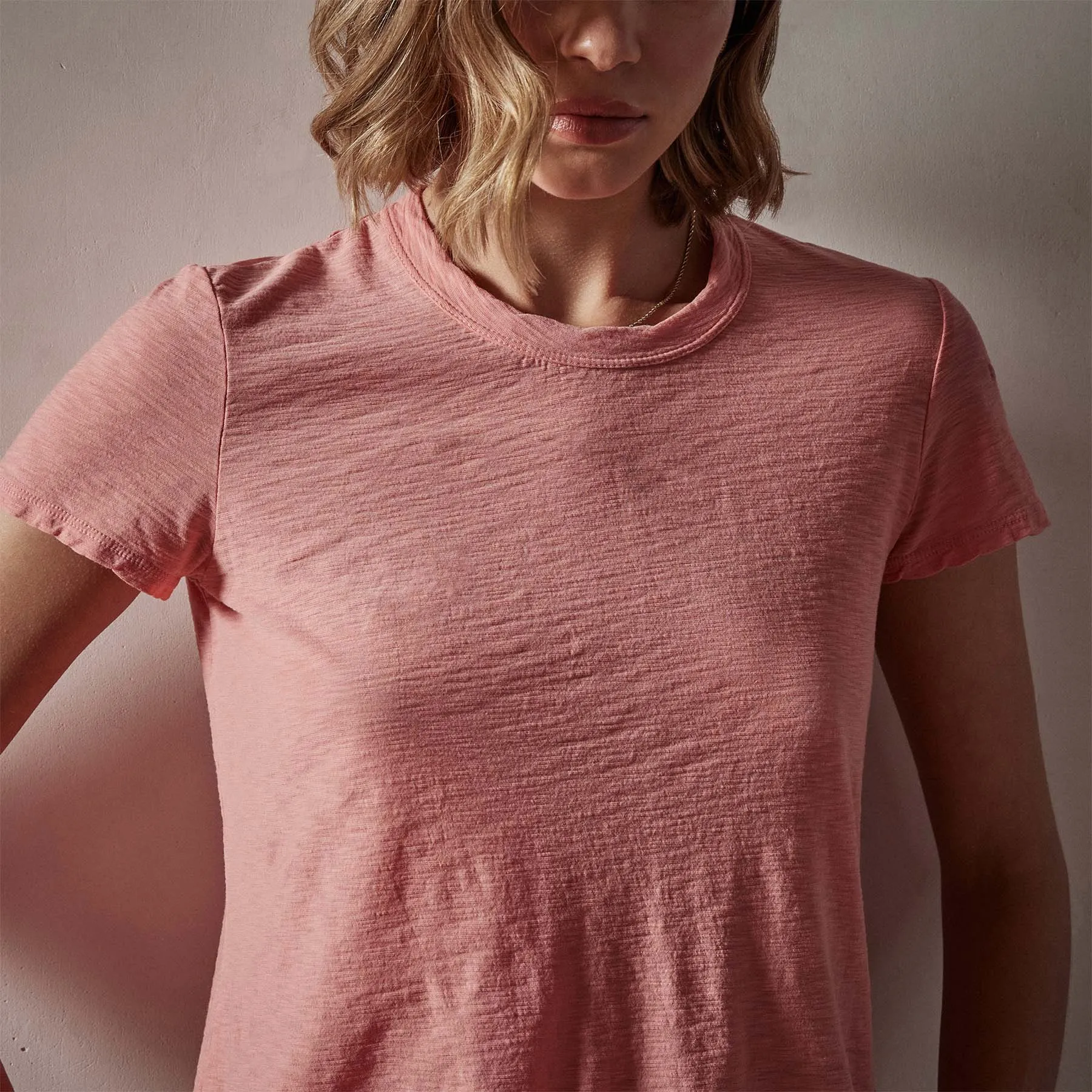 Sheer Slub Crew Neck Tee - Flamingo