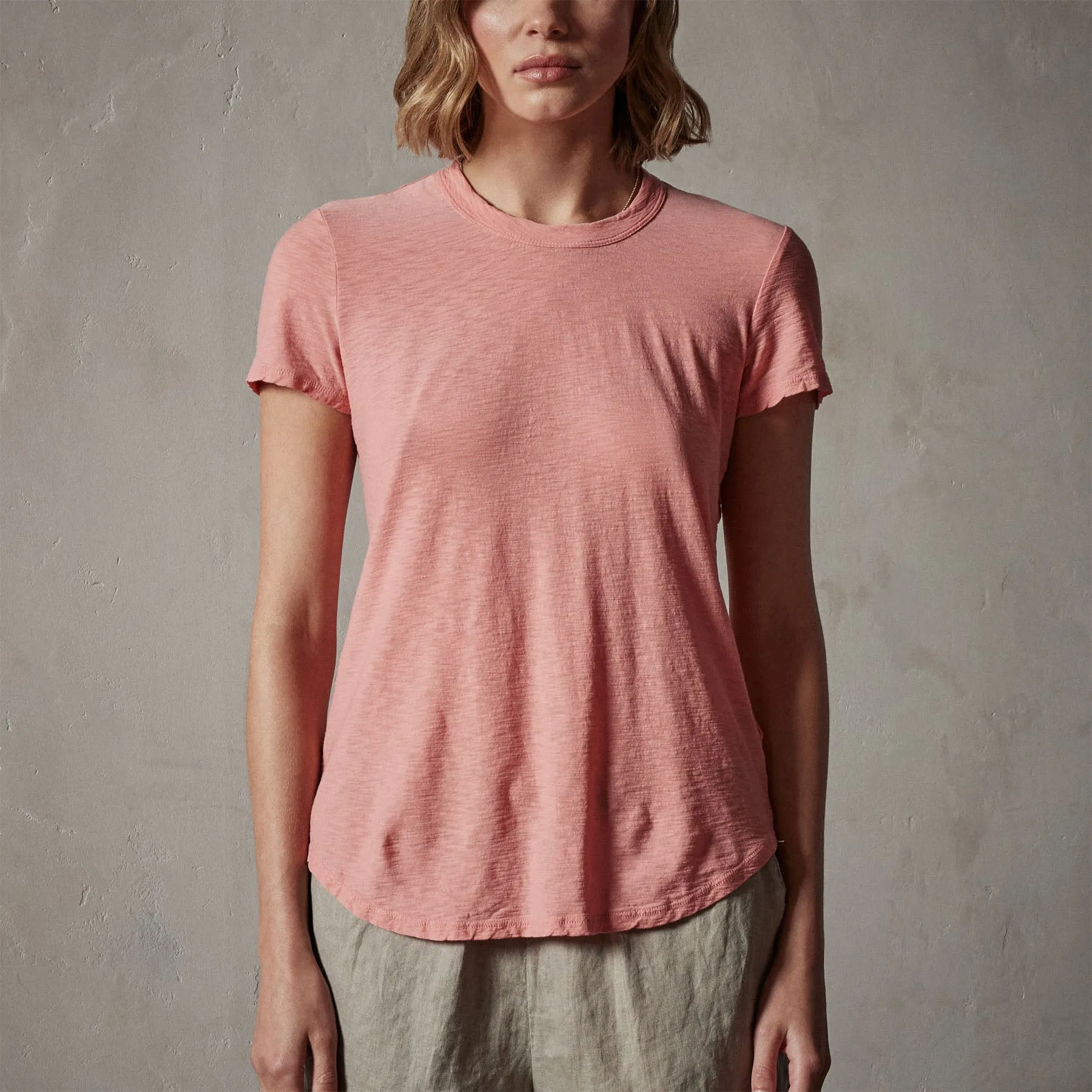 Sheer Slub Crew Neck Tee - Flamingo