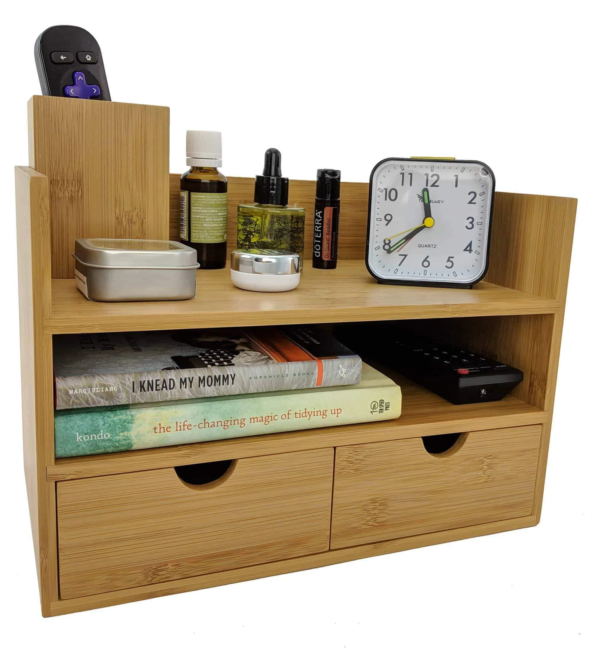 Sherwood & Co. 3-Tier Bamboo Desk Organizer with Drawers - Perfect for Desk Office Supplies, Vanity, Kitchen and Home or Office Tabletop with Bonus Pen Pencil Holder