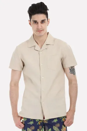 Short-Sleeve Camp-Collar Linen/Cotton Shirt