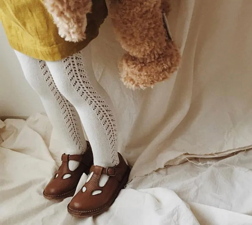 Side Openwork Cotton Tights Linen
