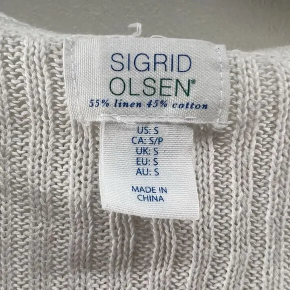 Sigrid Olsen Sweater Womens Small‎ White Hoodie Linen Blend Beach Lightweight