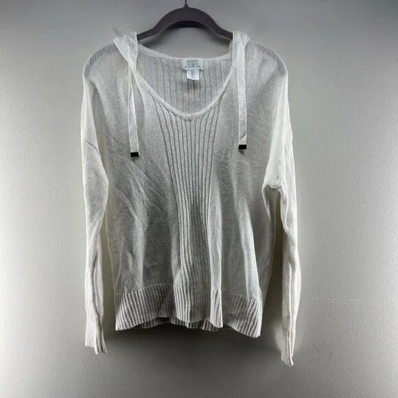 Sigrid Olsen Sweater Womens Small‎ White Hoodie Linen Blend Beach Lightweight