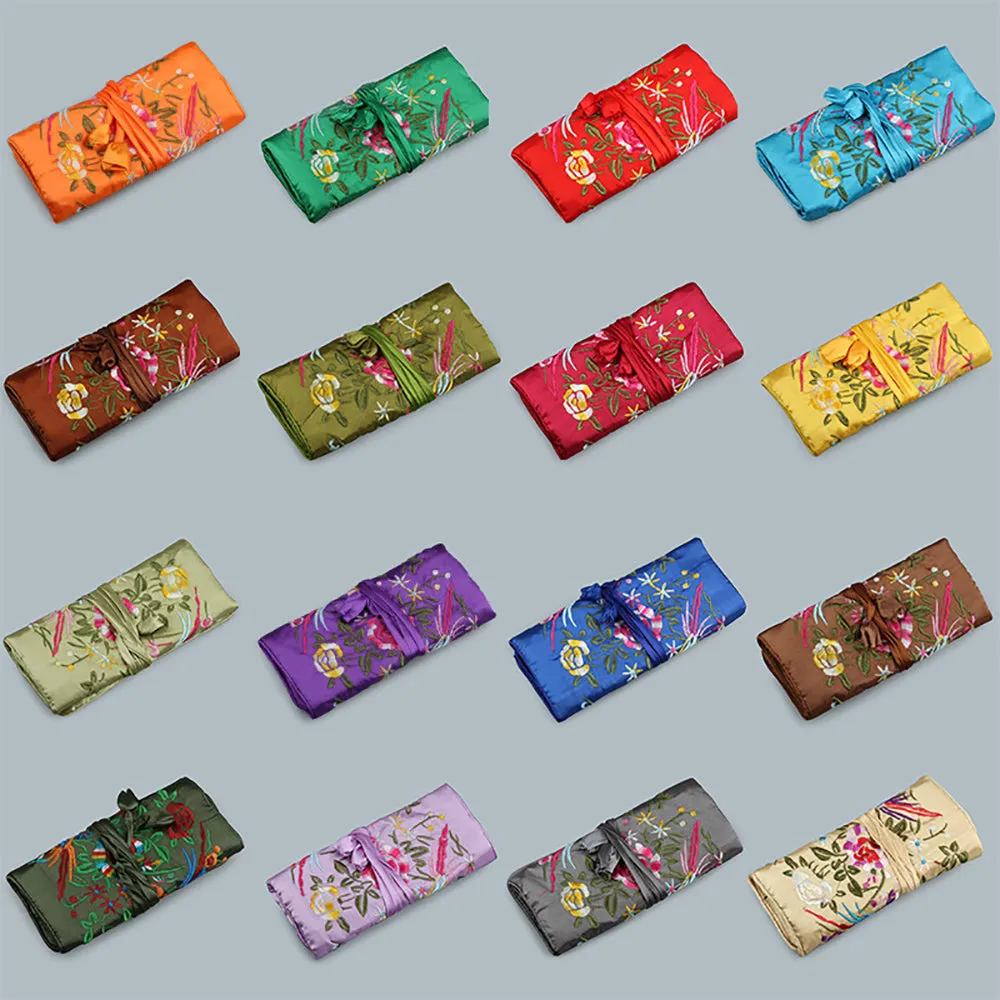 Silk Satin Jewelry Travel Roll Wrap Rolls Wraps Organizer Storage