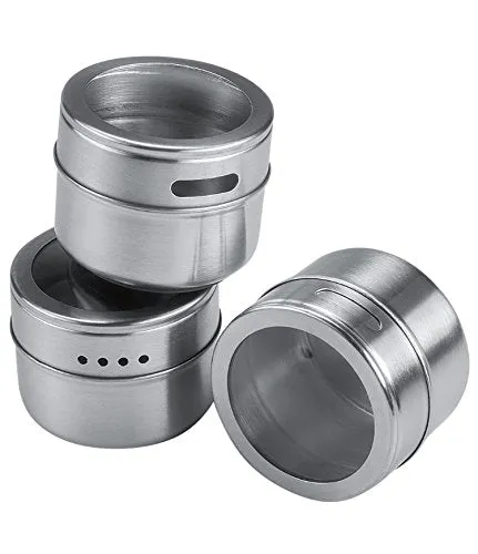 Simply Be Home Magnetic Spice Organizer -Stainless Steel Tins - Sift/Pour Containers - Kitchen Organization - Fridge Pantry Cabinet or Drawer - Bonus Guide to Spice