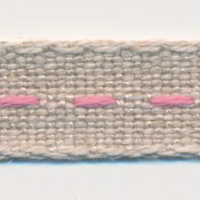Single Stitched Linen Ribbon #6 Ecru & Pink
