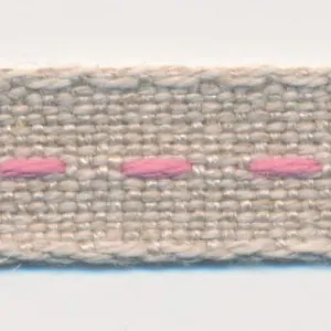 Single Stitched Linen Ribbon #6 Ecru & Pink