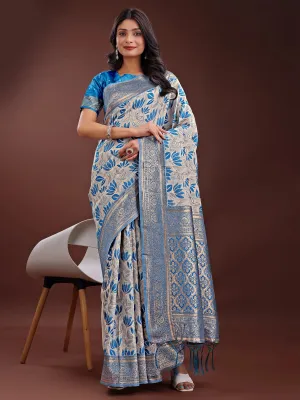 Sky Blue Linen Cotton Saree