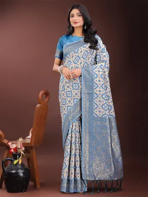 Sky Blue Linen Cotton Saree