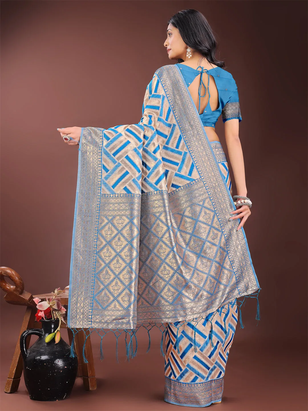 Sky Blue Linen Cotton Saree