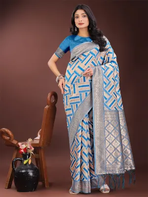 Sky Blue Linen Cotton Saree