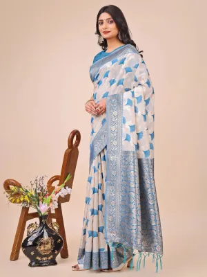 Sky Blue Linen Cotton Saree