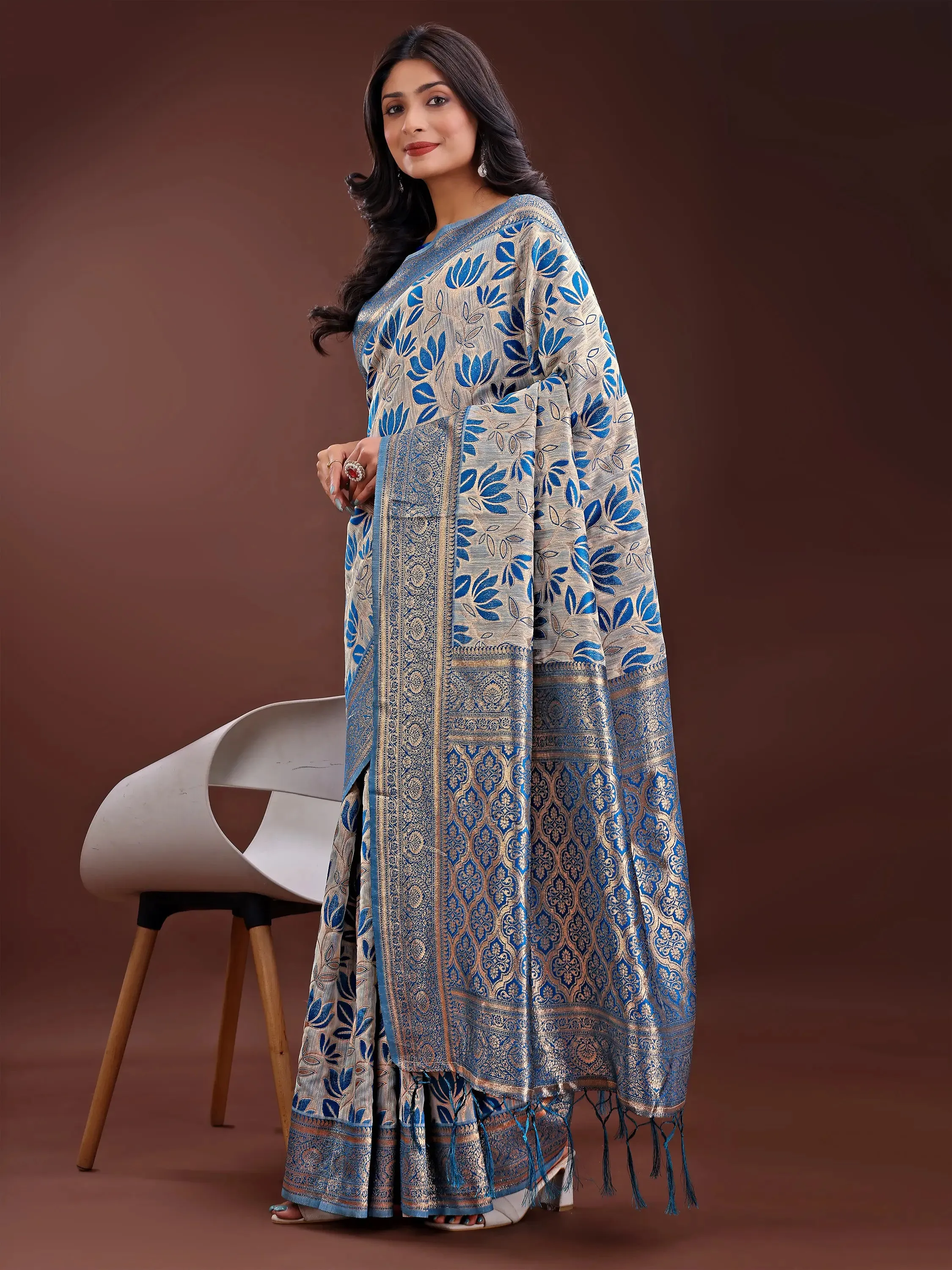 Sky Blue Linen Cotton Saree