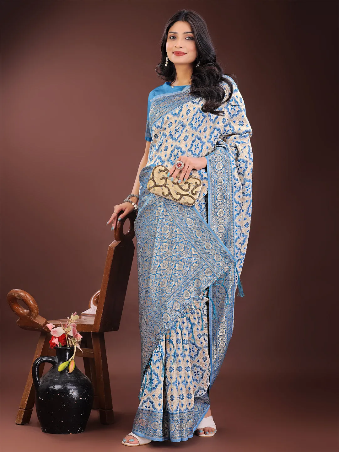 Sky Blue Linen Cotton Saree