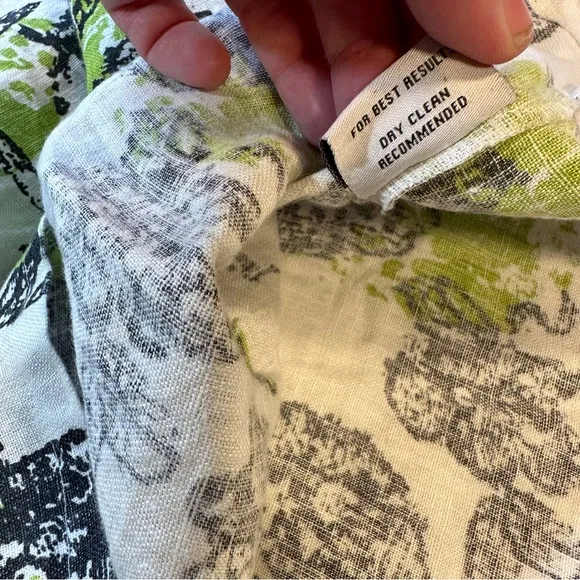 Snapdragon &amp; Twig 100% Linen Orbit Green Cream Black Floral Oversized Dress XS