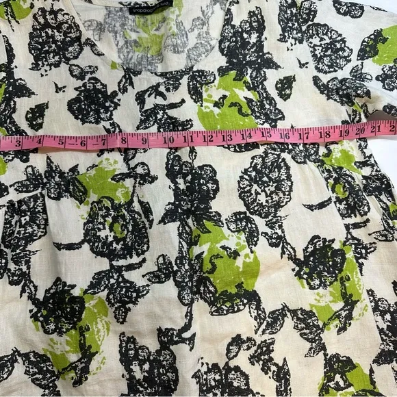 Snapdragon &amp; Twig 100% Linen Orbit Green Cream Black Floral Oversized Dress XS