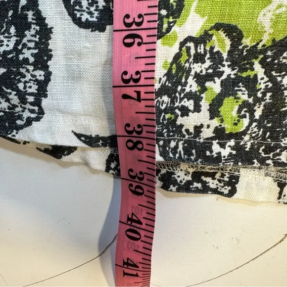 Snapdragon &amp; Twig 100% Linen Orbit Green Cream Black Floral Oversized Dress XS
