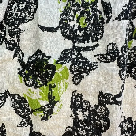 Snapdragon &amp; Twig 100% Linen Orbit Green Cream Black Floral Oversized Dress XS