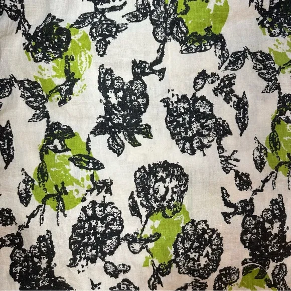 Snapdragon &amp; Twig 100% Linen Orbit Green Cream Black Floral Oversized Dress XS