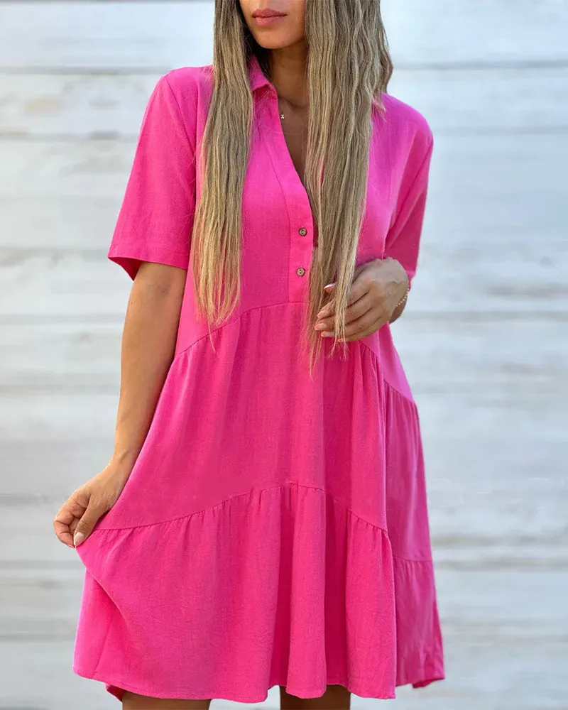 Solid color comfort lapel button dress