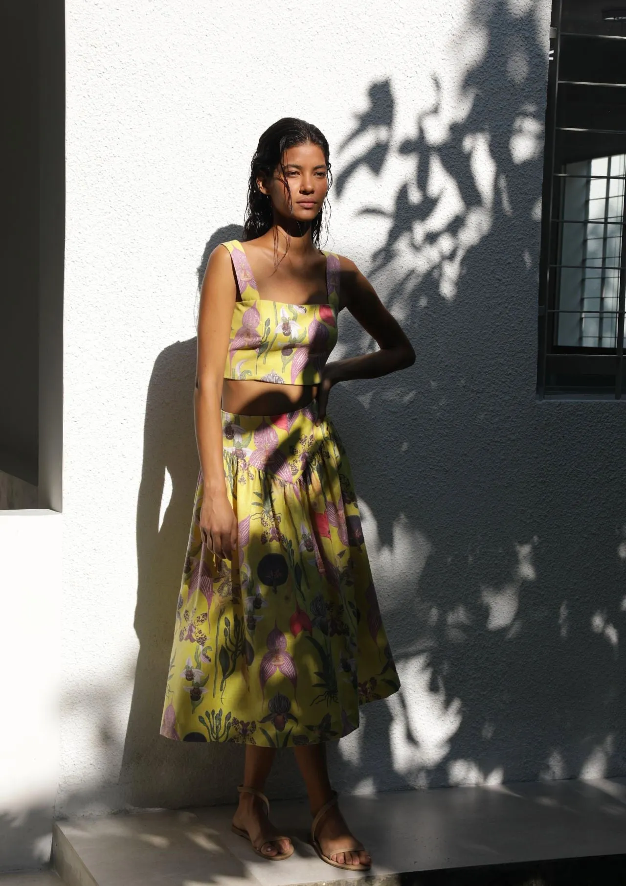 SOTAVENTO MIDI SKIRT IN BOTANICA YELLOW PRINT