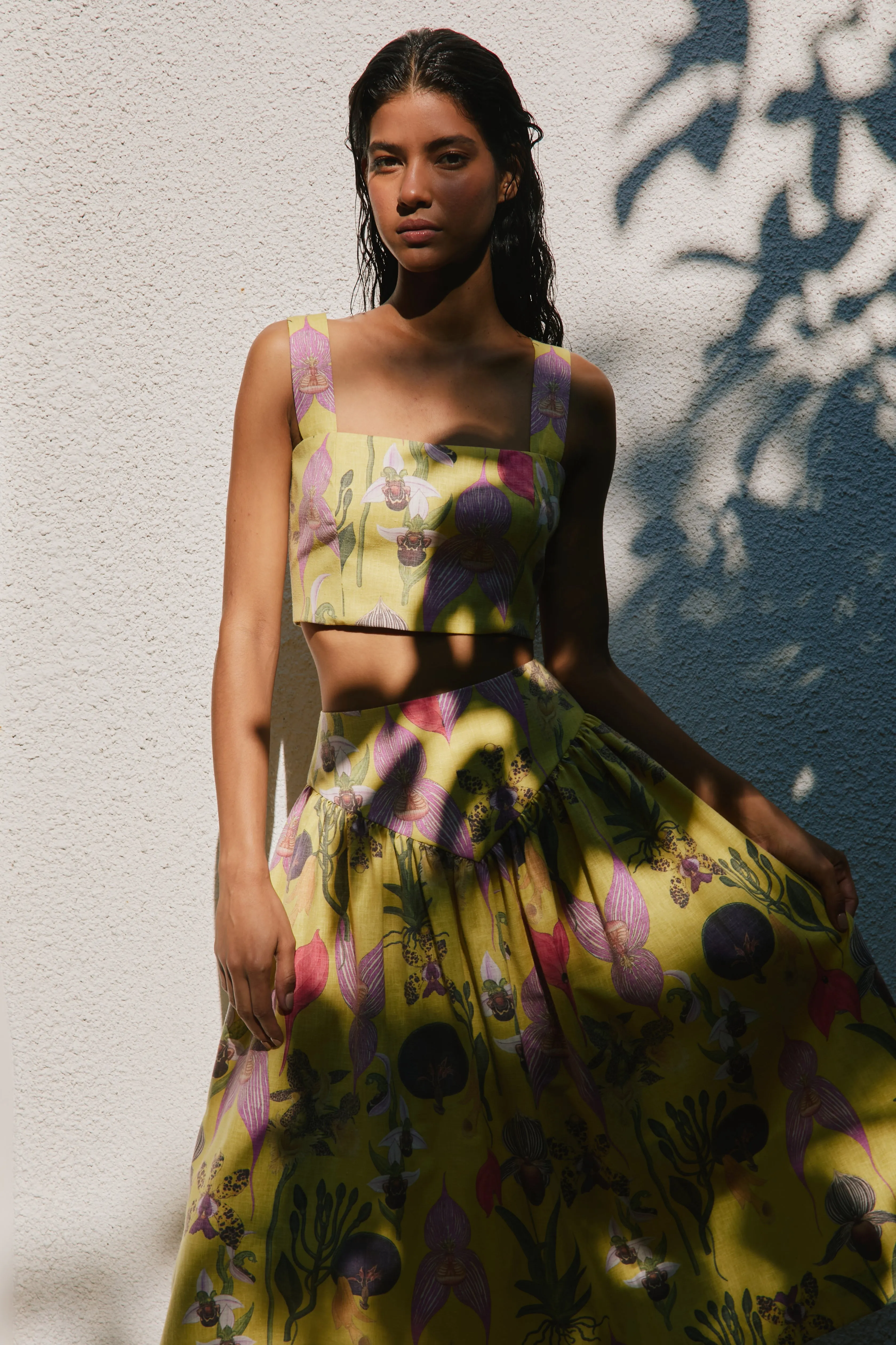 SOTAVENTO MIDI SKIRT IN BOTANICA YELLOW PRINT