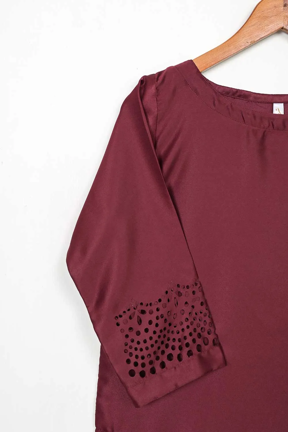 STP-096A-Maroon - 2Pc Silk Laser Cutwork With Silk Trouser