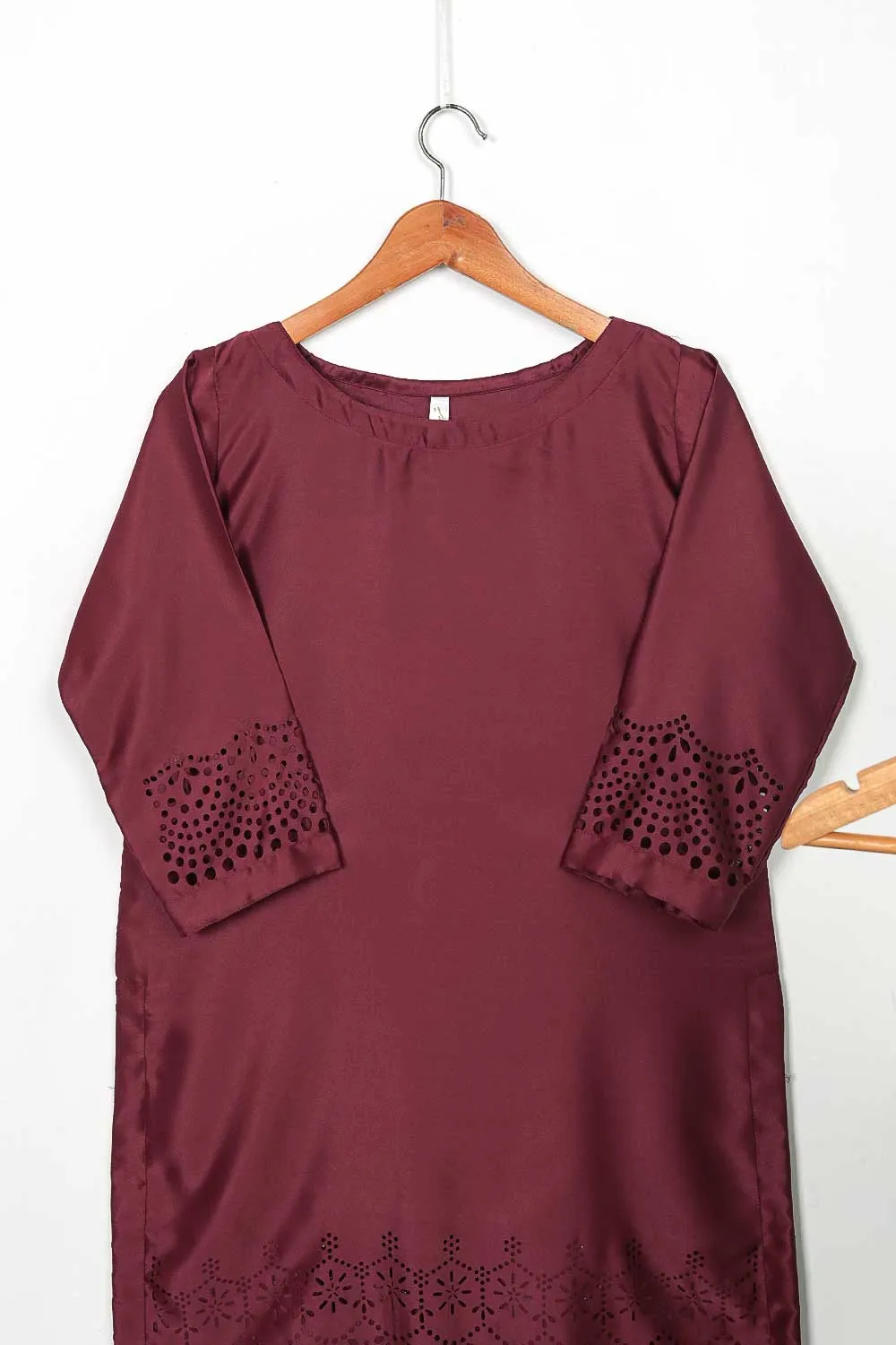 STP-096A-Maroon - 2Pc Silk Laser Cutwork With Silk Trouser