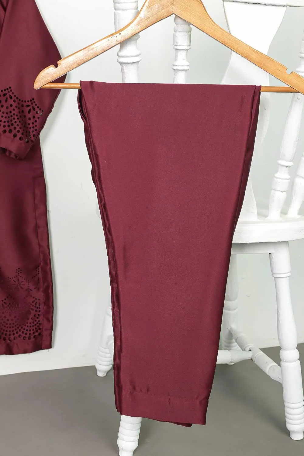 STP-096A-Maroon - 2Pc Silk Laser Cutwork With Silk Trouser