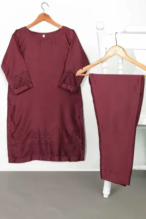 STP-096A-Maroon - 2Pc Silk Laser Cutwork With Silk Trouser